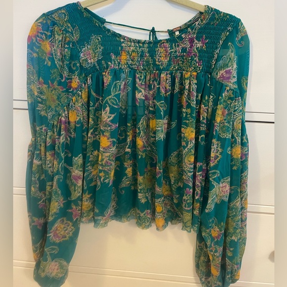 Free People Floral Women’s Up for Anything Top in Emerald - Picture 3 of 6